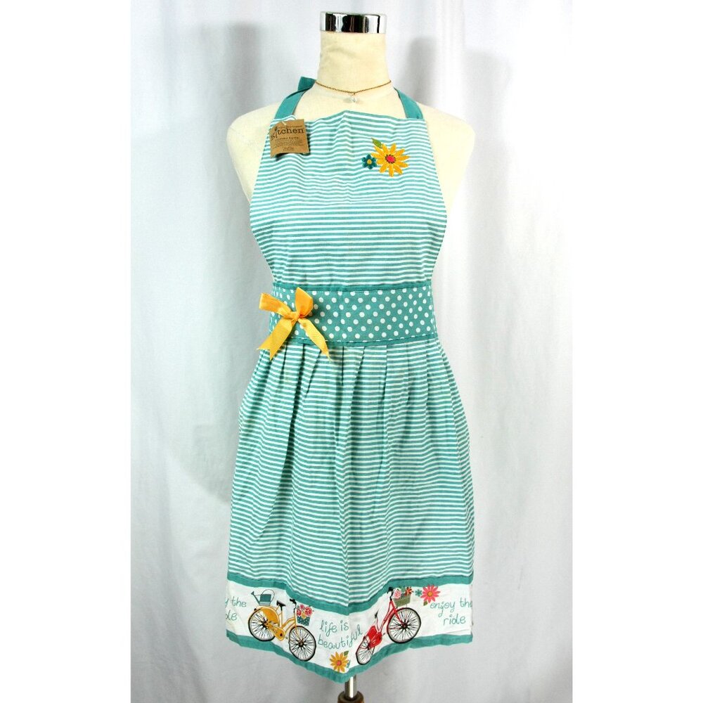 NEW Kay Dee Designs Floral Embroidered Bicycle Stripe Dot Kitchen Bib Full Apron